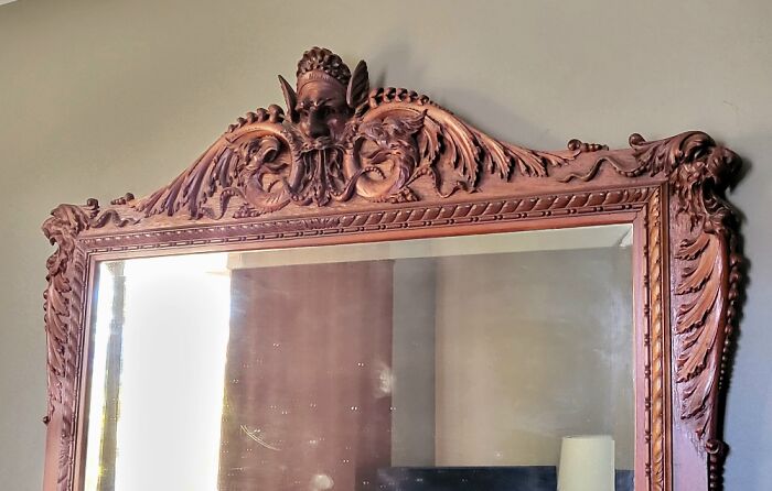 Badass Mahogany Carved Frame, It Weighs Over 100lbs, With 42x21 Inch Beveled Mirror