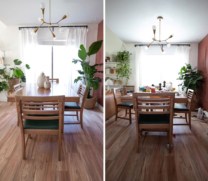 5 Side-By Side Photos Showing The Reality Behind This DIY Home Designer's Aesthetic Videos