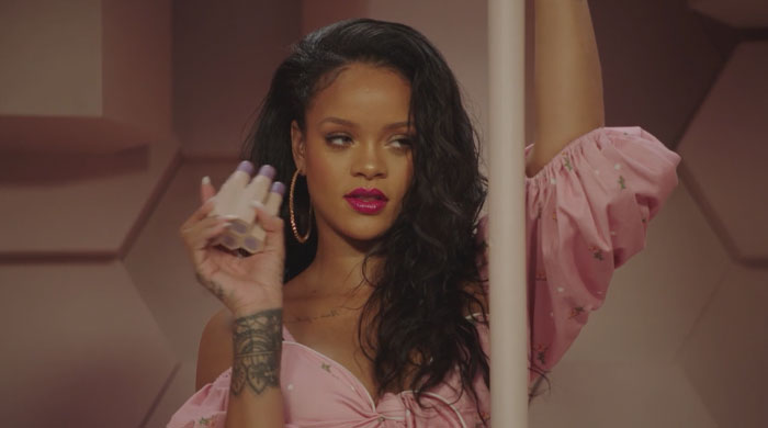 Rihanna looking and wearing pink clothes