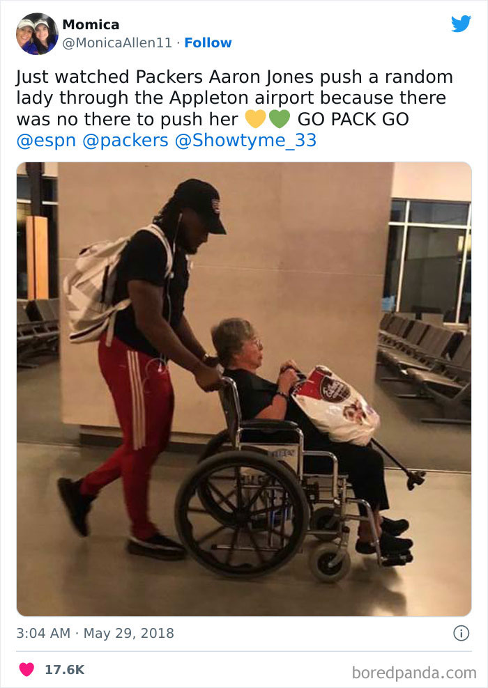 NFL Player Pushes Woman In A Wheelchair Through The Airport When No Staff Showed Up To Help Her