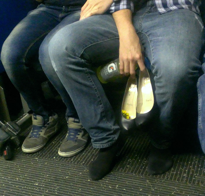 I Took This Picture At 3 Am On The Bus. I Thought This Guy Was A Real Gentleman