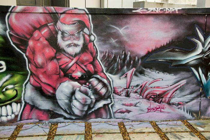 Christmas Street Art And Integration Of Street Art In The Urban Cities