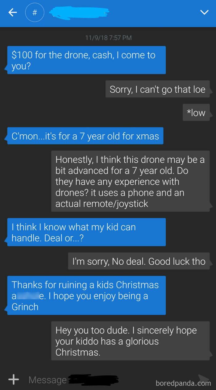 Selling An $800 Drone With Accessories For $400 To Get A Little Christmas Money. Then This Parent Of The Year Shows Up