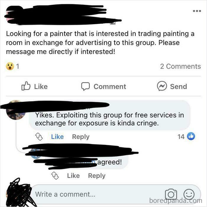 This Lady In My Local Mom Group Wanting A Room Painted In Exchange For Advertising On Said Mom’s Group Page