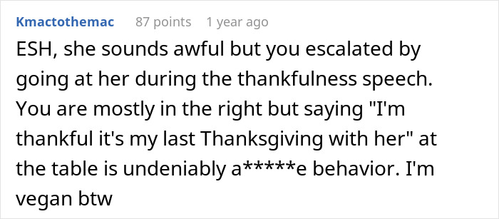 Mom “Publicly Embarrasses” Rude Vegan Daughter-In-Law At Thanksgiving Mom “Publicly Embarrasses” Rude Vegan Daughter-In-Law At Thanksgiving