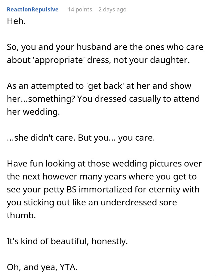 Mom Wonders If She's A Jerk For Wearing Jeans To Daughter's Wedding To Prove A Point, Gets A Reality Check Online Mom Wonders If She's A Jerk For Wearing Jeans To Daughter's Wedding To Prove A Point, Gets A Reality Check Online