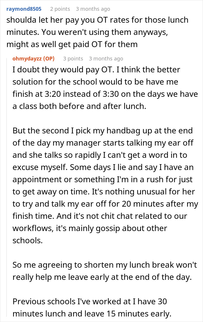 Worker Who Never Used Her Whole Break Gets Scolded For Coming 3 Minutes Late, Decides To Change The Habit Of Coming In Early Worker Who Never Used Her Whole Break Gets Scolded For Coming 3 Minutes Late, Decides To Change The Habit Of Coming In Early