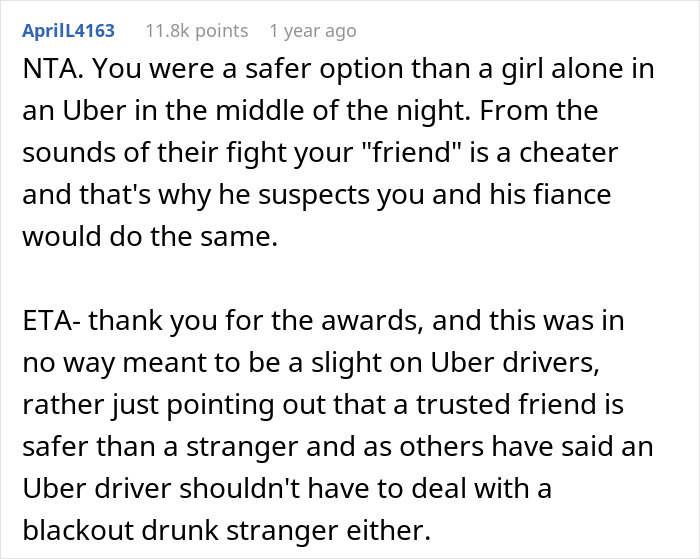 Guy Is Told Off By His Friend For Taking His Drunk Fiancée Home Instead Of Calling An Uber For Her Guy Is Told Off By His Friend For Taking His Drunk Fiancée Home Instead Of Calling An Uber For Her