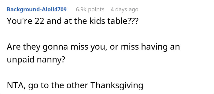 Woman Is Sick Of Having To Watch Her Cousins’ Children At Thanksgiving Gatherings, Decides To Spend It At Her Boyfriend’s Woman Is Sick Of Having To Watch Her Cousins’ Children At Thanksgiving Gatherings, Decides To Spend It At Her Boyfriend’s