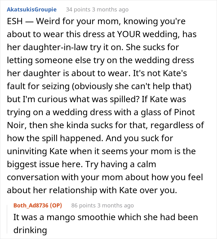 Woman Gets Called A “Psycho” For Uninviting Her SIL From Her Wedding As She Tried On Her Wedding Dress And Accidentally Ruined It Woman Gets Called A “Psycho” For Uninviting Her SIL From Her Wedding As She Tried On Her Wedding Dress And Accidentally Ruined It