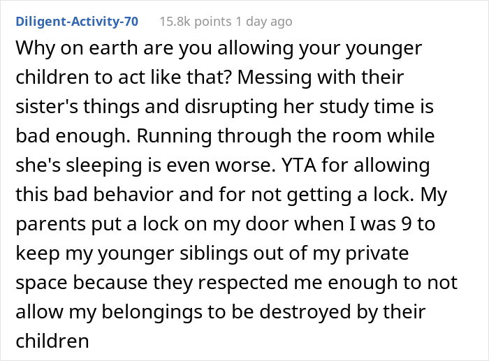 Internet Calls Out This Mother Who Doesn’t See The Problem With Her Daughter Complaining How Her Younger Brothers Keep Invading Her Privacy
