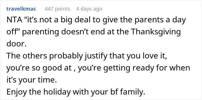 Woman Is Sick Of Having To Watch Her Cousins’ Children At Thanksgiving Gatherings, Decides To Spend It At Her Boyfriend’s Woman Is Sick Of Having To Watch Her Cousins’ Children At Thanksgiving Gatherings, Decides To Spend It At Her Boyfriend’s
