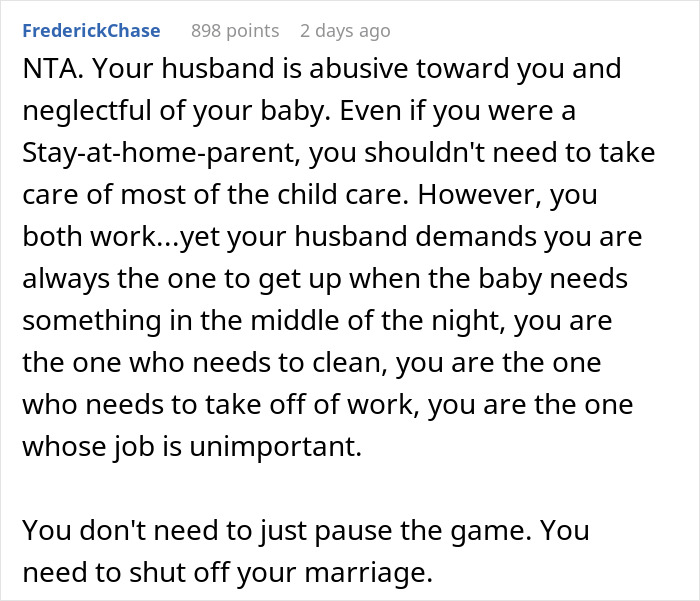 "He Wants A Divorce": Gamer Husband Lashes Out At Wife For Pausing His Game So He Would Bathe The Baby "He Wants A Divorce": Gamer Husband Lashes Out At Wife For Pausing His Game So He Would Bathe The Baby
