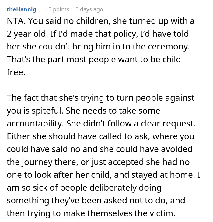 "I Strictly Said No Kids": Wedding Guest Ignores No Kids Rule, Is Offended When She's Kicked Out "I Strictly Said No Kids": Wedding Guest Ignores No Kids Rule, Is Offended When She's Kicked Out