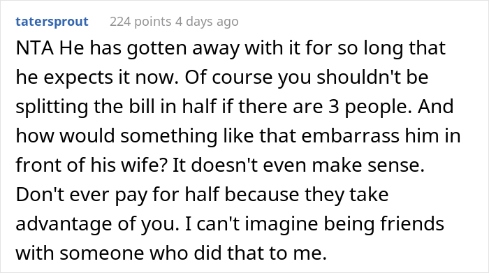"He Was Absolutely Appalled": Guy Refuses To Pay For His Friend's Wife's Meals Anymore, Drama Ensues