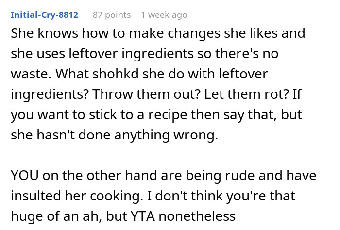 Guy Is Fed Up With Girlfriend's Cooking Because She Puts Her Own Twist On Recipes, Asks For Support Online But Receives A Reality Check