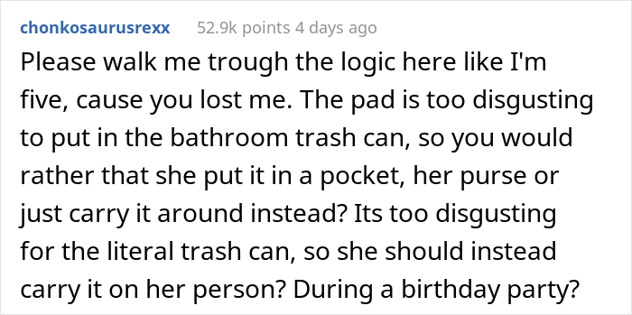 "Am I A Jerk For Telling My Wife That Leaving Her Used Pad In My Brother's Place Was Inappropriate?"