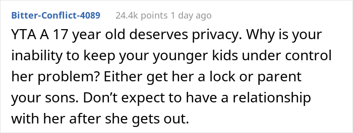 Internet Calls Out This Mother Who Doesn’t See The Problem With Her Daughter Complaining How Her Younger Brothers Keep Invading Her Privacy