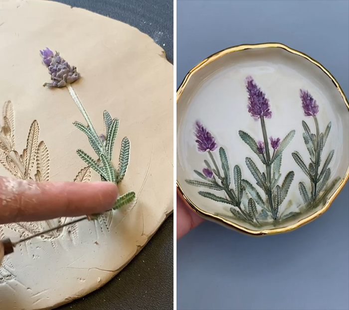 Using Real Lavender Impressions To Create This Ceramic Jewelry Dish