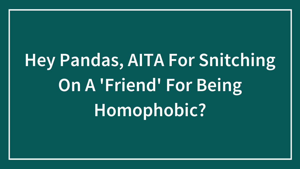 Hey Pandas, AITA For Snitching On A ‘Friend’ For Being Homophobic? (Closed)