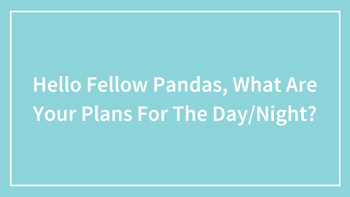 Hello Fellow Pandas, What Are Your Plans For The Day/Night?