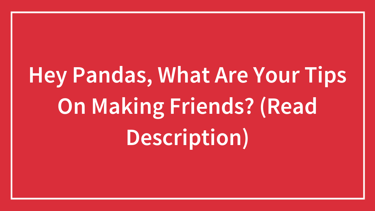 Hey Pandas, What Are Your Tips On Making Friends? (Read Description)