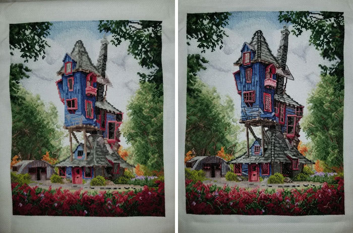 The Weasley House - Before And After Backstitch