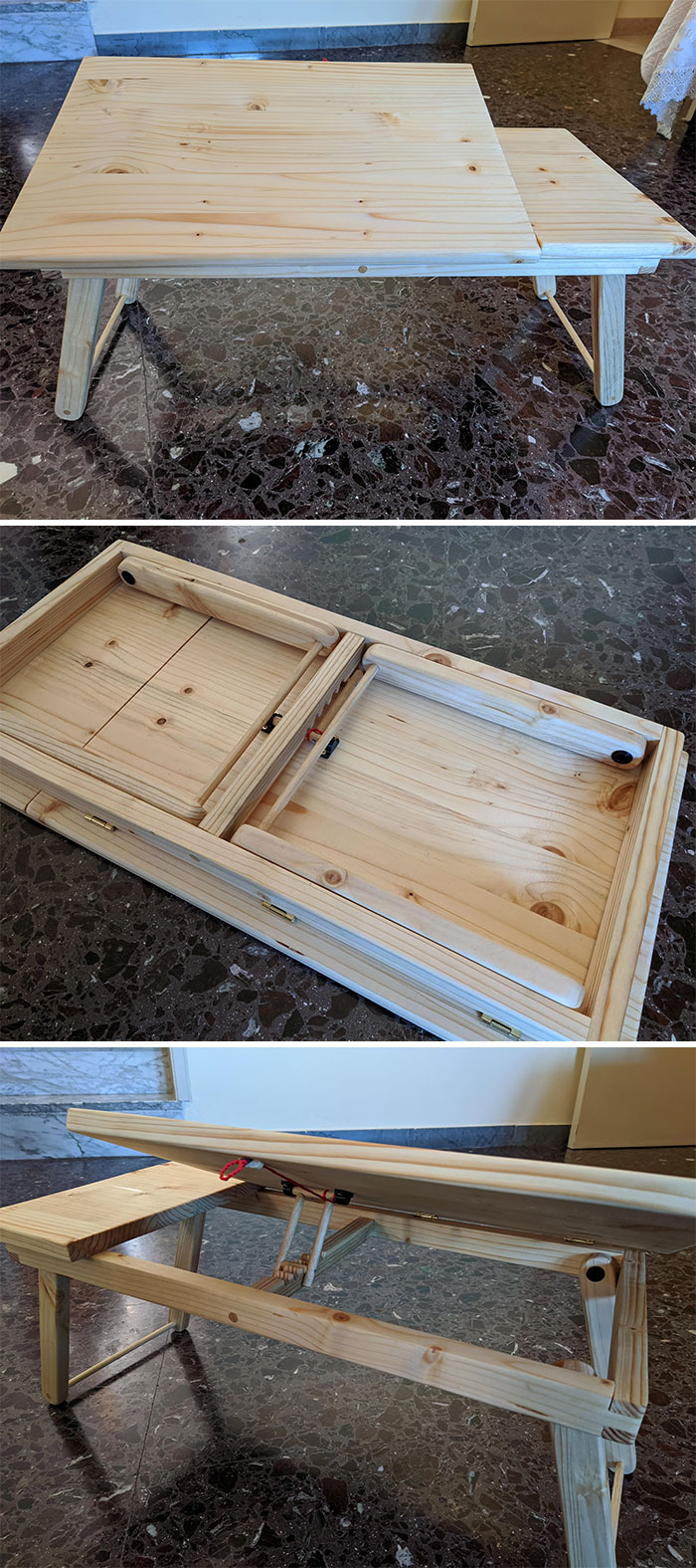 First Wood Project I Made For My Girlfriend, A Small Table For Laptop. I'm A Beginner So I've Just Used A Jigsaw, A Drill And A Lot Of Sandpaper