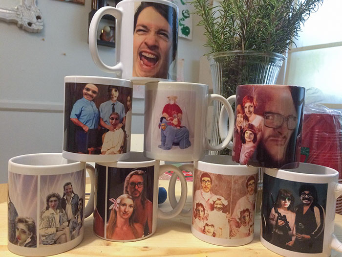 8 Years Ago I Horribly Photoshopped Our Family On The Side Of A Mug To Make My Wife Laugh After A Hard Week She Was Having. It Happened To Be Delivered On Valentine’s Day