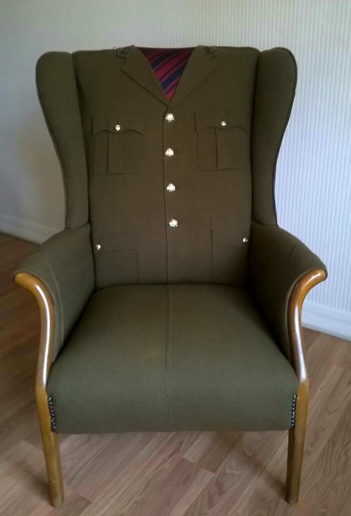 A Royal Engineer Soldier, Serving In Afghanistan, Sent Me His Uniform, And Asked If I Could Put In On An Armchair For Him, He Is Away, Such A Lot, But Coming Home For Christmas, This Is For His Mum To Sit In When He Is Away, How Wonderful Is That?