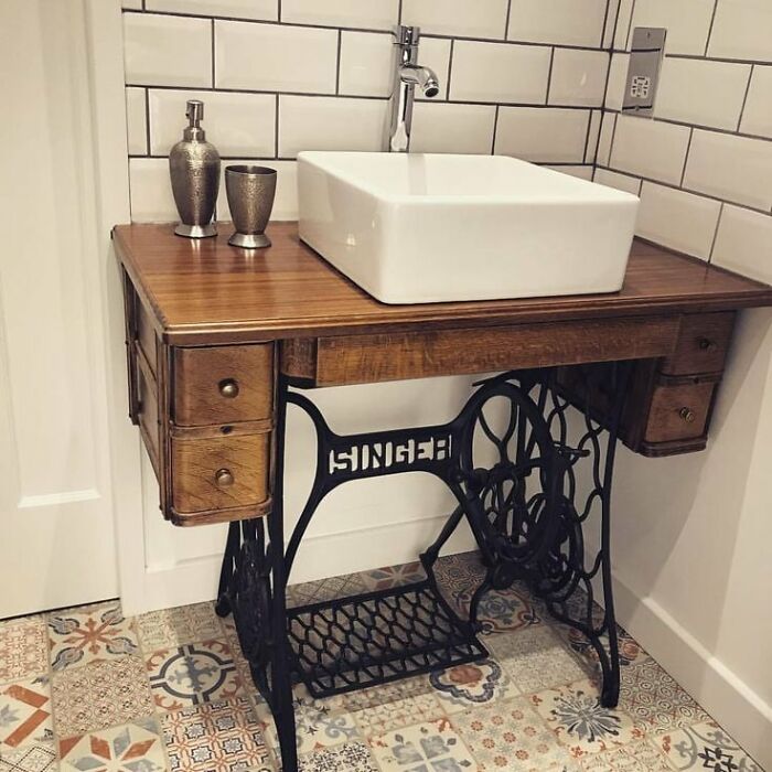 Old Sewing Machine Refurbished Into A Sink