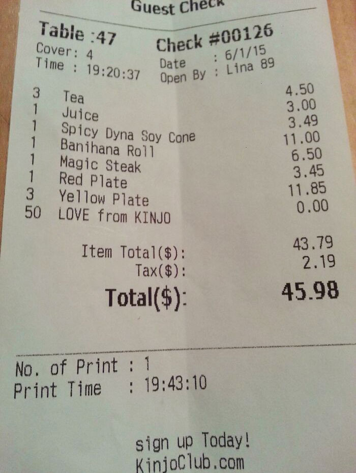 My Local Sushi Joint Adds "Love" Onto Your Bill