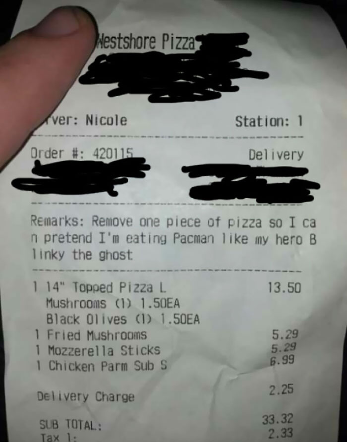 I Too Have A Funny Delivery Receipt From My Days Of Delivering Pizzas
