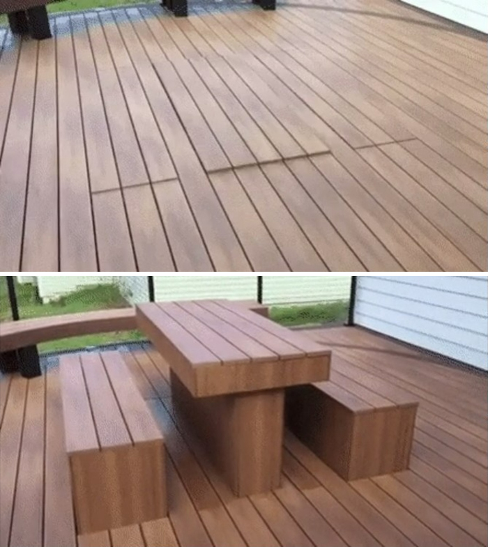 Patio With Hidden Table And Benches