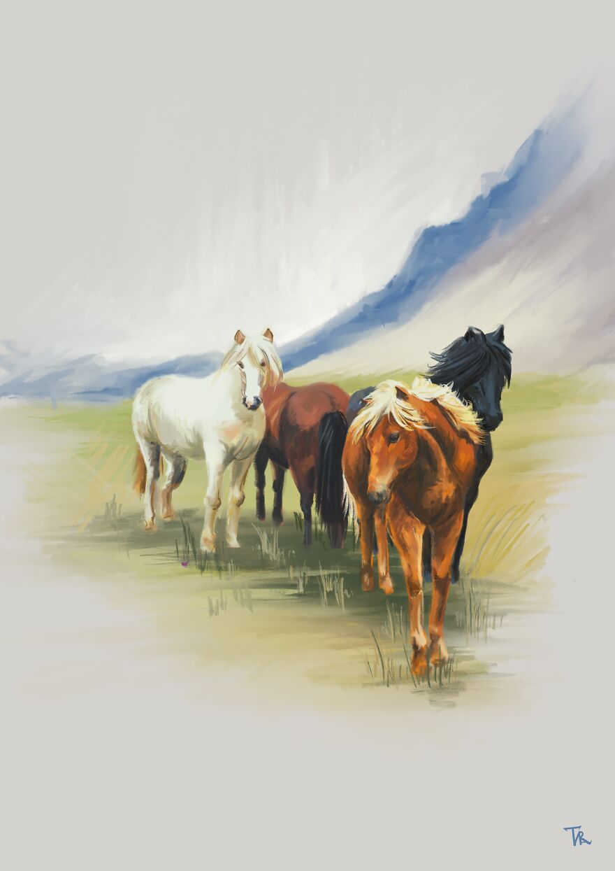 An illustration of wild horses