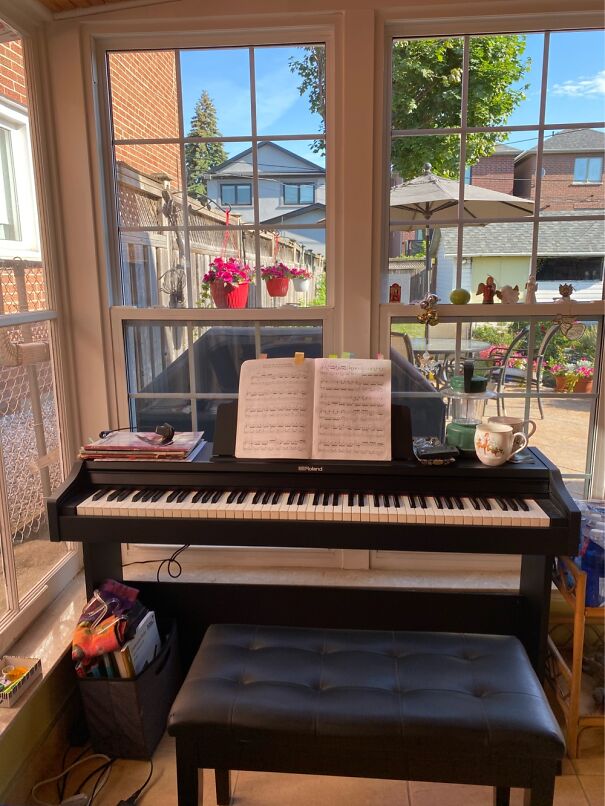Piano Studio In Glass Porch Overlooking Garden. My Happy Place