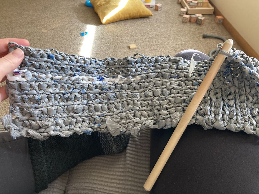 I Am Crocheting A Reusable Bag Out Of Many Plastic Shopping Bags!