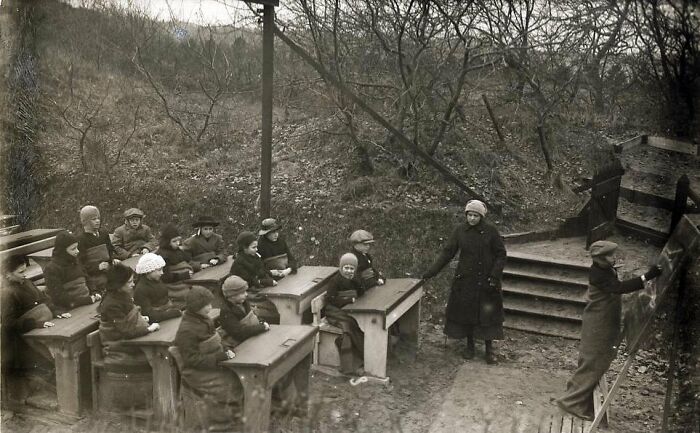 Open-Air School In The Freezing Cold. The Netherlands, 1918