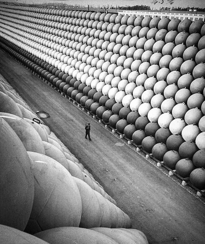 Warehouse Of Steel Floats For Anti-Submarine Nets, 1953