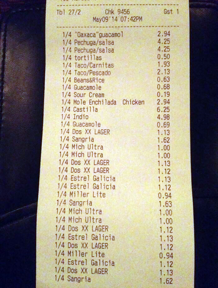 Split The Bill Between 4 Couples. They Just Took 1/4 Of Everything
