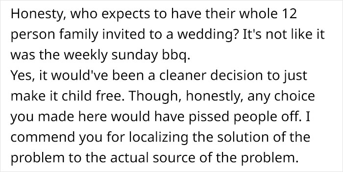 The bride, who refuses to invite all 12 members of her sister's family to the wedding, invites only three of her children, and family drama ensues.