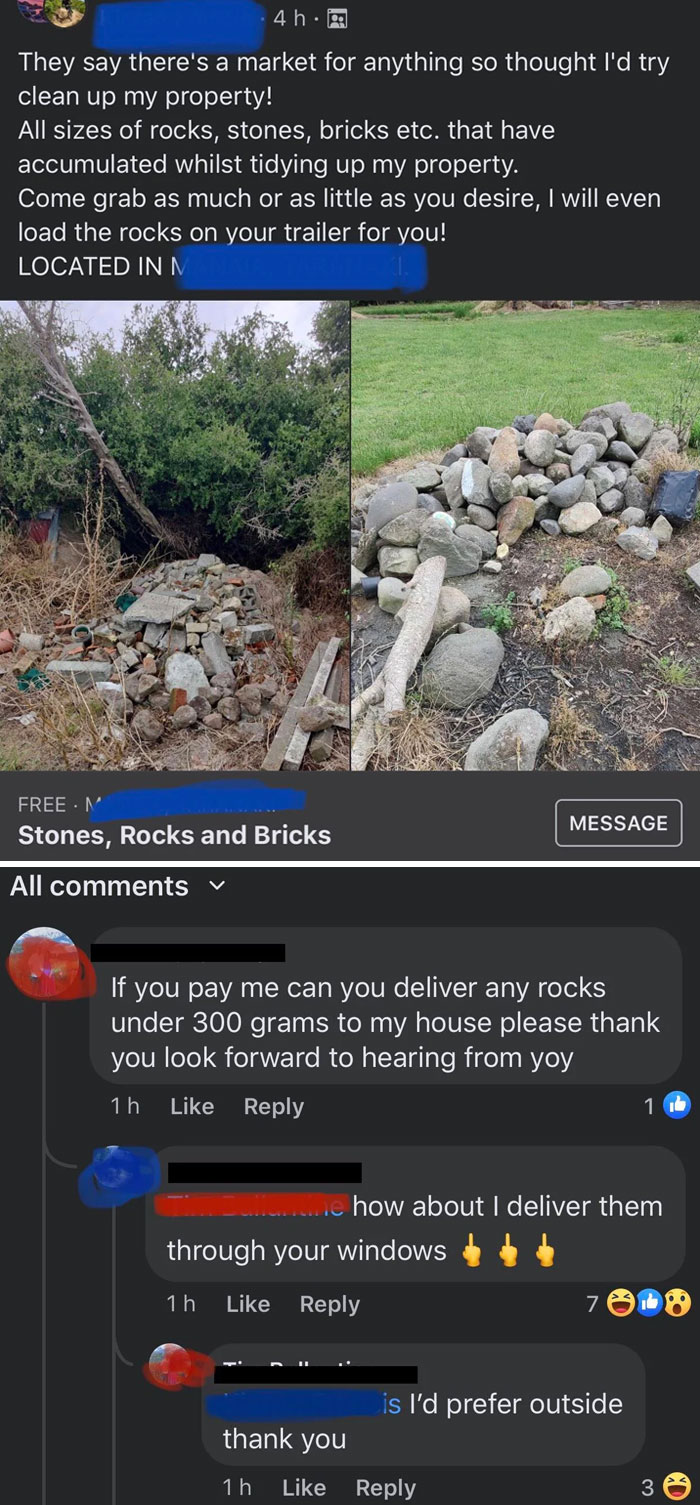 Dude Wants To Get Paid To Have Free Rocks Delivered To His House