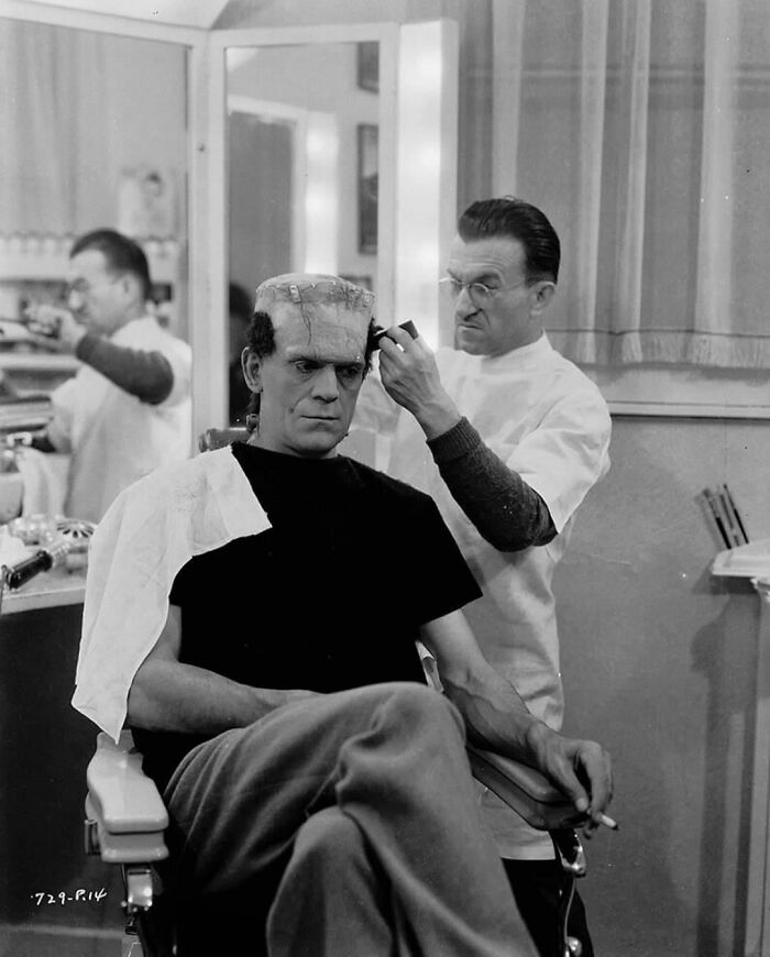 Boris Karloff Getting Ready For 'The Bride Of Frankenstein'