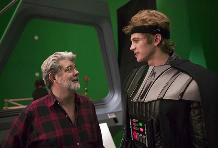 George Lucas & Hayden Christensen On The Set Of Star Wars: Episode III: Revenge Of The Sith In 2004