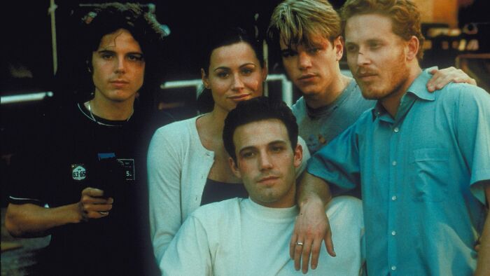 Casey Affleck, Minnie Driver, Ben Affleck, Matt Damon & Cole Hauser On The Set Of Good Will Hunting (1996)