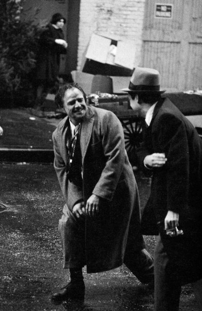 Marlon Brando And John Cazale On The Set Of 'The Godfather'