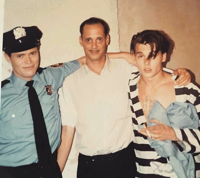 Willem Dafoe, John Waters, And Johnny Depp On The Set Of Cry-Baby (1989)