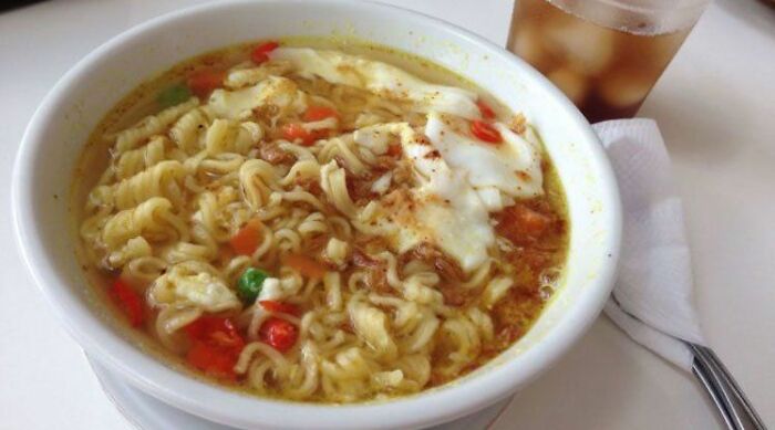 Rainy Days Staple: Instant Noodle Soup With Egg, Chilli, And Choy Sum
