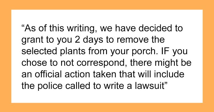 Delusional Neighbor Writes An Anonymous Letter To This Person Demanding They Get Rid Of Fake Plants On Their Porch Before They Take Legal Action
