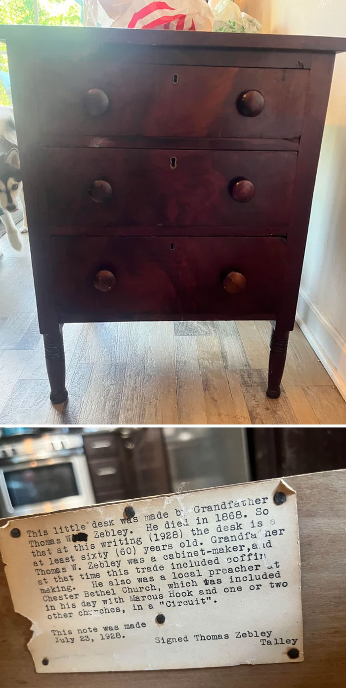 I Bought An Antique Table At A Yard Sale And Found A Note Stapled Inside One Of The Drawers